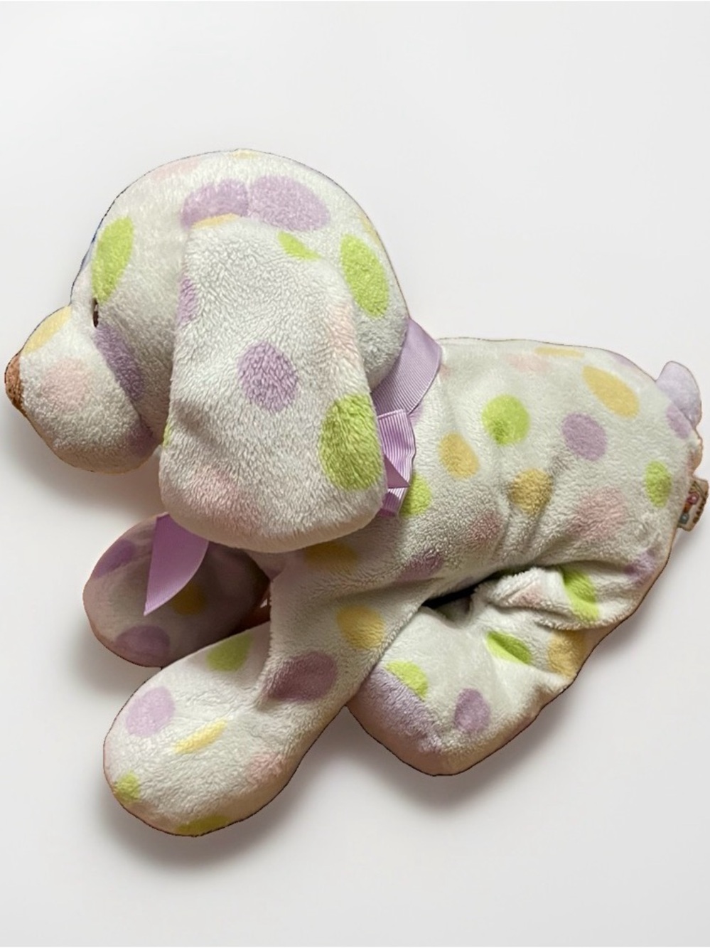 Vintage Baby Ganz Snuggles Spotted Polka Dot Puppy Dog Rattle Plush 12”